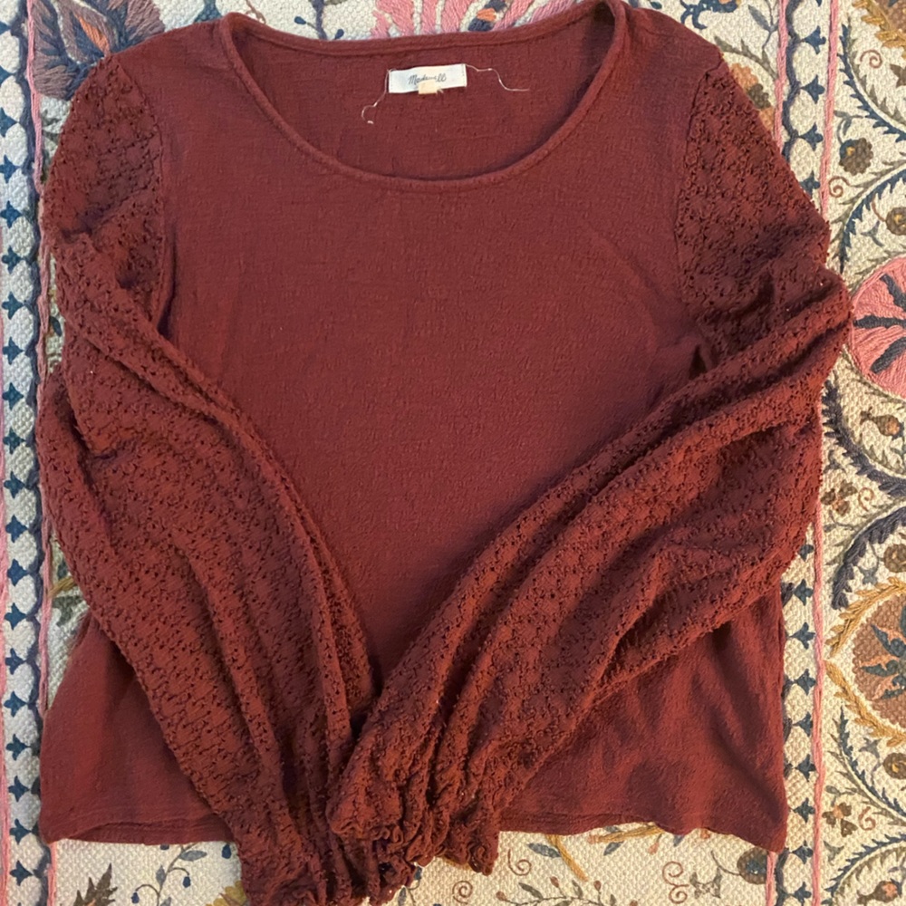 Maroon lace balloon sleeve madewell blouse